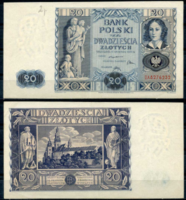 Польша 20 злотых 1936 Эмилия Плятер, королевский замок в Вавеле, Краков Pick 77 a бумага 8607-62-1-2
