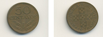 ПОРТУГАЛИЯ 50 СЕНТАВО 1976 KM 596 бронза 56-1054