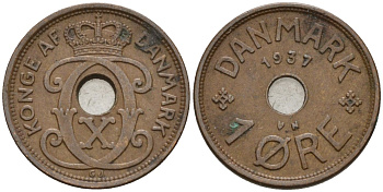 Дания 1 эре 1937 Кристиан X (1912-1947) KM 826 бронза 4147-434