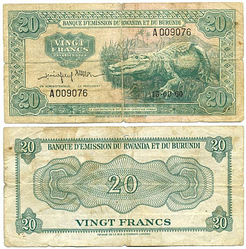 Руанда - Бурунди 20 франков 1960 5 октября 1960, крокодил, TDLR Pick 3 бумага 451-116-2