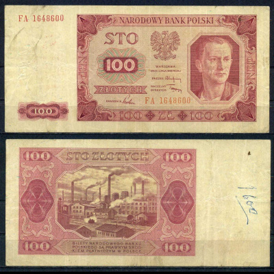 Польша 100 злотых 1948 Pick 139 бумага 451-852-2-1