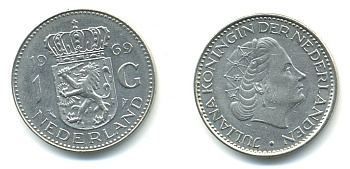 Нидерланды 1 гульден 1969 Юлиана (1948-1980) KM 184a никель 84-742