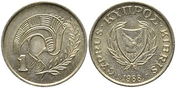 КИПР 1 ЦЕНТ 1988 ПТИЧКА KM 53.2 никель латунь 112-758