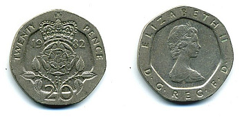 Великобритания 20 пенсов 1982 Елизавета II (1952-2022) KM 931, Spink 4230 (G1) медно-никель 4110-957