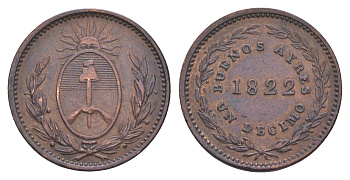Аргентина, Буэнос-Айрес 1 десим = /10 реала 1822 KM 1 медь 413-514