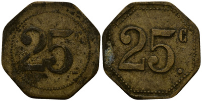 Франция 25 сантимов XIX-XX век ресторанный жетон латунь 4166-526