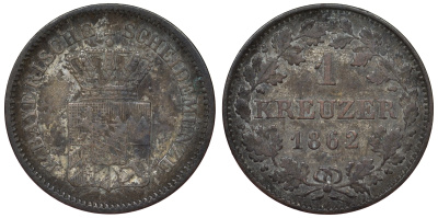 Бавария 1 крейцер 1862 Максимилиан II (1848-1864) KM 473 серебро 71-413