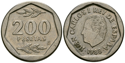 Испания 200 песет 1988 KM 829 медно-никель 4586-1026
