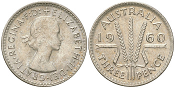 Австралия 3 пенса 1960 Елизавета II (1952-2022) KM 57 серебро 4621-1257