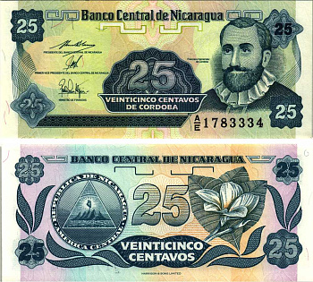 Никарагуа 25 сентаво 1991 Франсиско Эрнандес де Кордоба Pick 170 a бумага UNC (пресс) 6266-41-2-1