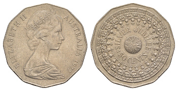 Австралия 50 центов 1977 25 лет правлению Королевы Елизаветы II KM 70 медно-никель 4653-1124