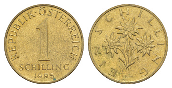 Австрия 1 шиллинг 1995 KM 2886 алюминиевая бронза UNC 4563-227