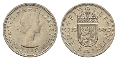 Великобритания 1 шиллинг 1966 Елизавета II (1952-2022), Шотландский герб KM 905, Spink 4148 медно-никель UNC 4121-943