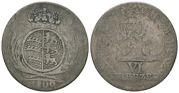 Вюртемберг 6 крейцеров 1806 Фридрих I (1806-1816) KM 495, AKS 49 серебро 54-847