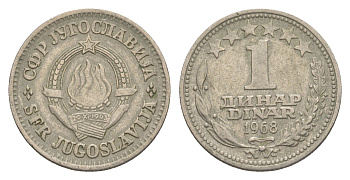 Югославия 1 динар 1968 KM 48 медно-никель 218-1138