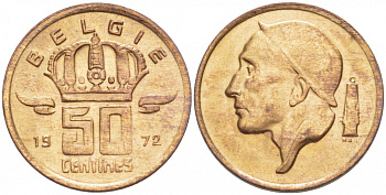 Бельгия 50 сантимов 1972 Belgie, Бодуэн I (1951-1993) KM 149.1 бронза UNC 3996-1256