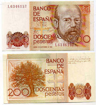 Испания 200 песет 1980 (1984) Pick 156 бумага 6283-10-1