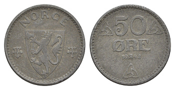 Норвегия 50 эре 1942 Хокон VII (1905-1957) KM 390 цинк 4635-411