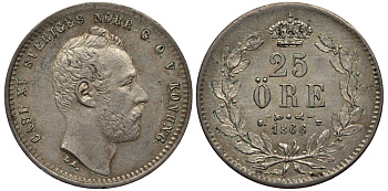Швеция 25 эре 1866 Карл XV (1859-1872) KM 712 серебро 633-123