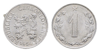 Чехословакия 1 геллер 1954 KM 35 алюминий UNC 4392-1115