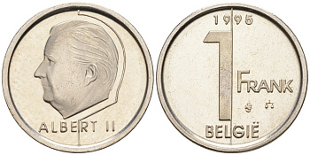 Бельгия 1 франк 1995 Belgie KM 188 железо плакированное никелем UNC 192-521