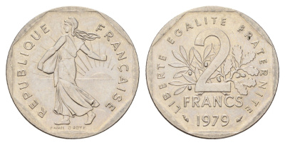 Франция 2 франка 1979 сеятель KM 942.1, Le Franc 272.3 никель 3459-826
