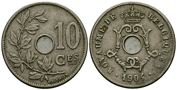 Бельгия 10 сантимов 1904 Belgique KM 52 медно-никель 4172-734
