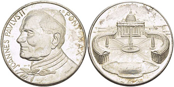 ВАТИКАН МЕДАЛЬ ND ПАПА ИОАНН ПАВЕЛ II, СОБОР СВЯТОГО ПЕТРА В РИМЕ, ДИАМЕТР 35 ММ. белый металл 650-1732