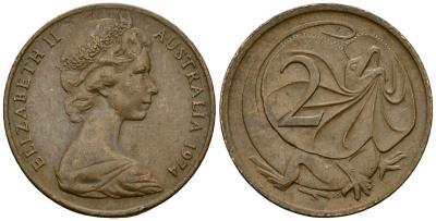 Австралия 2 цента 1974 Елизавета II (1953-) KM 63 бронза 4138-922