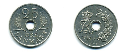 Дания 25 эре 1968 С;S, Фредерик IX (1947-1972) KM 855.1 медно-никель UNC 25-457