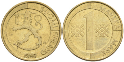 Финляндия 1 марка 1996 M KM 76 алюминиевая бронза 4563-547