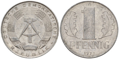 ГДР 1 пфенниг 1975 A KM 8.1 алюминий 112-121