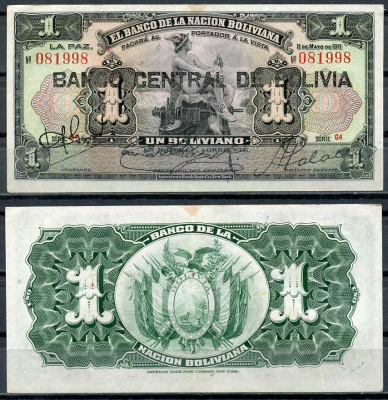 Боливия 1 боливиано 1911 (1929) надпечатка на Pick 103, серия G4, Меркурий Pick 112 (3)  бумага   7217-63-1-2