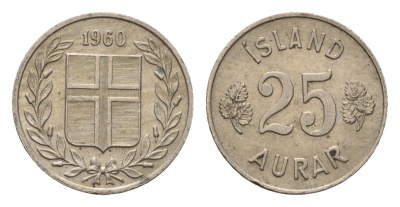 Исландия 25 эйре 1960 KM 11 медно-никель 4690-618