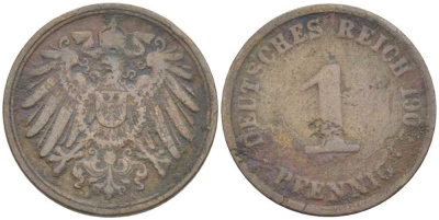 ГЕРМАНИЯ 1 ПФЕННИНГ 1902 А KM 10, J. 10 медь 201-1031