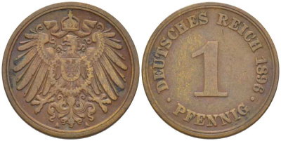 ГЕРМАНИЯ 1 ПФЕННИГ 1896 A KM 10, J. 10, Weege 2 медь 211-213