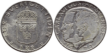 Швеция 1 крона 1978 Карл XVI Густав (1973- ) KM 852 медь плакированная медно-никелем 57-214