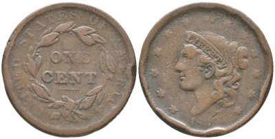 США 1 цент 183Х ROBERT SCOT, CORONET, LARGE CENTS, диаметр 28 мм. медь 272-1215