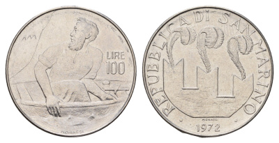Сан-Марино 100 лир 1972 год-тип KM 20 нержавеющая сталь UNC 4678-1127