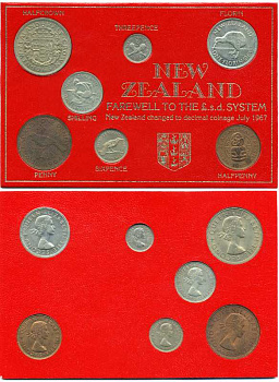 НОВАЯ ЗЕЛАНДИЯ НАБОР ИЗ 7 МОНЕТ 1963-1965 В БУКЛЕТЕ (1/2 ПЕННИ - 1/2 КРОНЫ) UNC 5-4-3-89