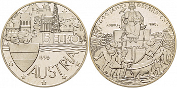 Австрия 5 евро 1996 1000 лет Австрии медно-никель PROOF 1066-9-13