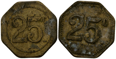 Франция 25 сантимов XIX-XX век ресторанный жетон латунь 4166-537