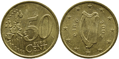 ИРЛАНДИЯ 50 ЕВРОЦЕНТОВ 2002 KM 37 латунь 4390-1017