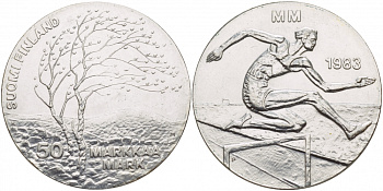 Финляндия 50 марок 1983 K-T, чемпионат мира по атлетике, бег с препятствиями KM 61 серебро 1520-1231