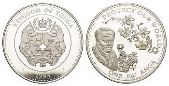 Тонга 1 паанга 1993 Защитите наш мир KM 153 серебро PROOF 1091-4-43