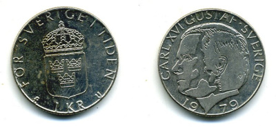 Швеция 1 крона 1979 Карл XVI Густав (1973- ) KM 852 медь плакированная медно-никелем 37-814
