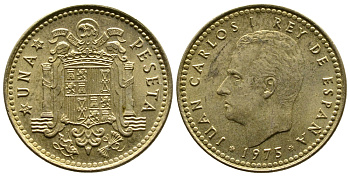 Испания 1 песета 1975 (78) Хуан Карлос I (1975-2014) KM 806 алюминиевая бронза 4110-1426