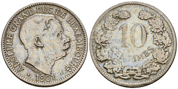 Люксембург 10 сантимов 1901 Адольф (1890-1905) KM 25 медно-никель 4602-458