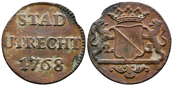 НИДЕРЛАНДЫ УТРЕХТ 1 ДУИТ 1768 KM 91 медь 84-126