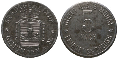 Гемюнден-на-Майне (Федеральная земля Бавария) 5 пфеннигов ND Funck 155.1A, Men18 11031.1 железо aUNC 4596-1218